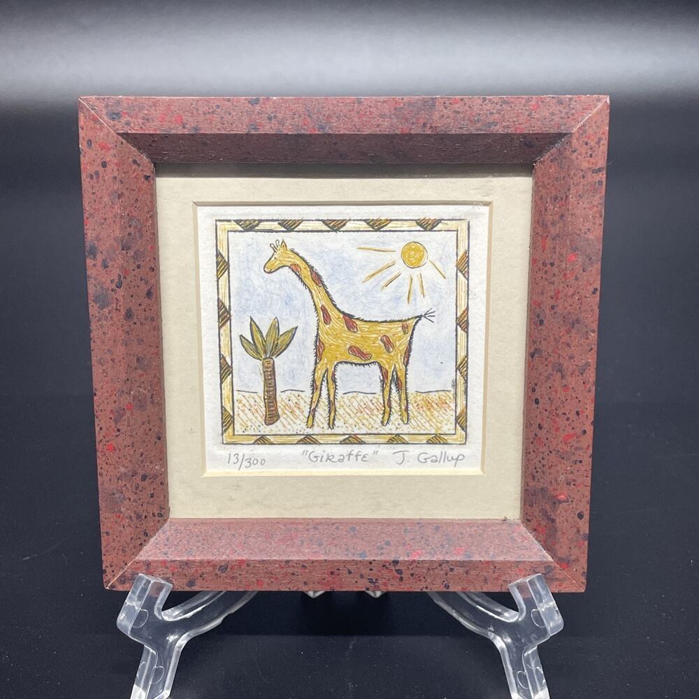 Joan Gallup Handcrafted Framed Print "Giraffe" Signed 13/300 Limited Edition 5x5